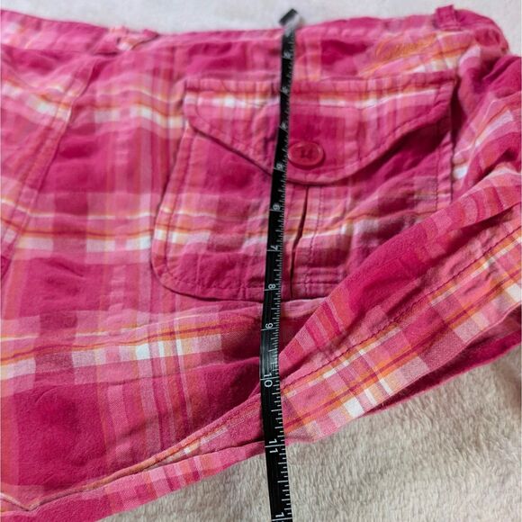 Y2K Guess Plaid Micro Shorts Women's 32 M Pink Ruched Drawstring Bow Vintage - Picture 8 of 9